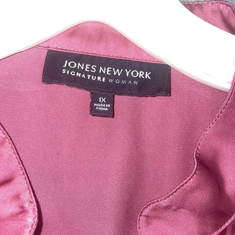 Jones New York Blouse Womens 1X Pink Button Up‎ V Neck Long Sleeve Satin Career - Picture 6 of 12